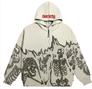 2023 Punk Jackets Streetwear Goth Oversized Zip Up Hoodie Men Women Rhinestone Y2K Spider Skeleton Hoodies