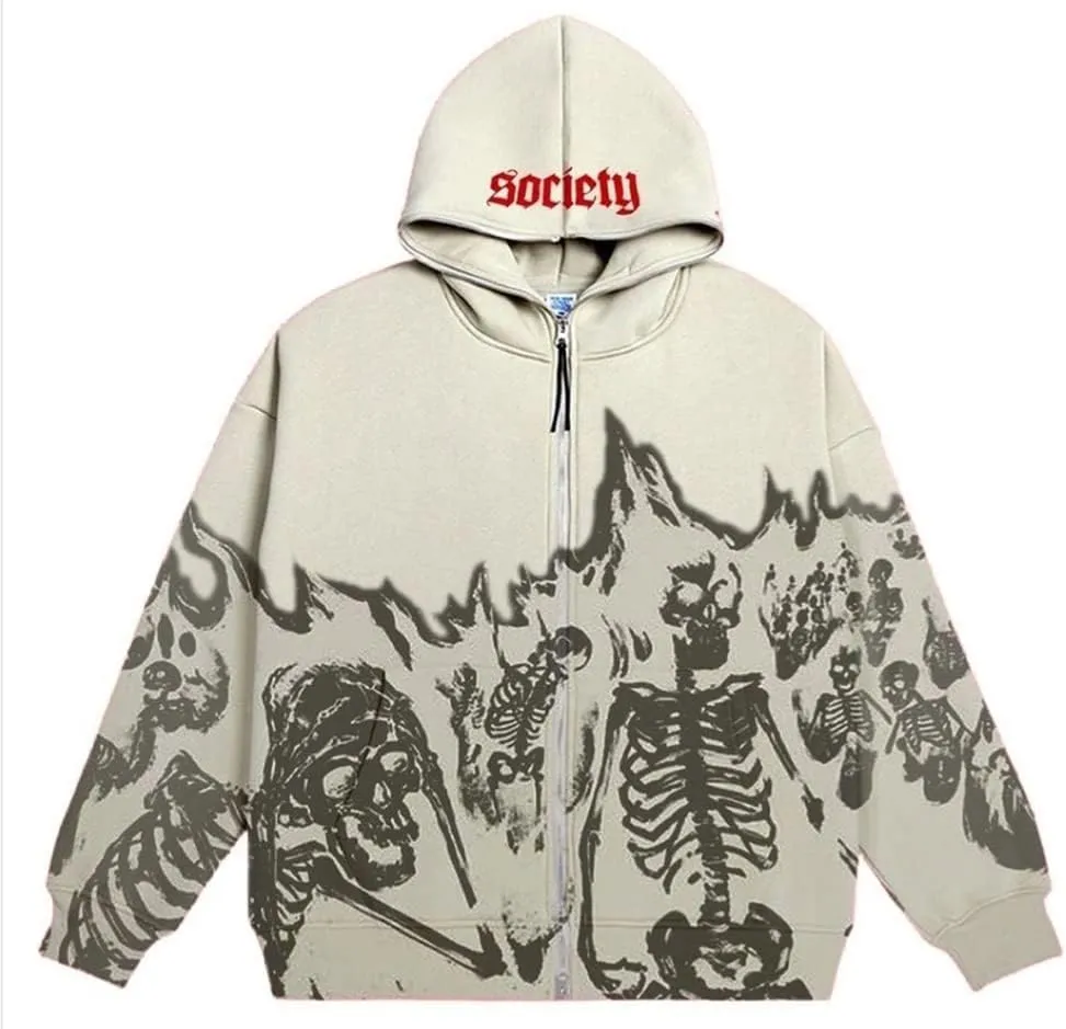 2023 Punk Jackets Streetwear Goth Oversized Zip Up Hoodie Men Women Rhinestone Y2K Spider Skeleton Hoodies