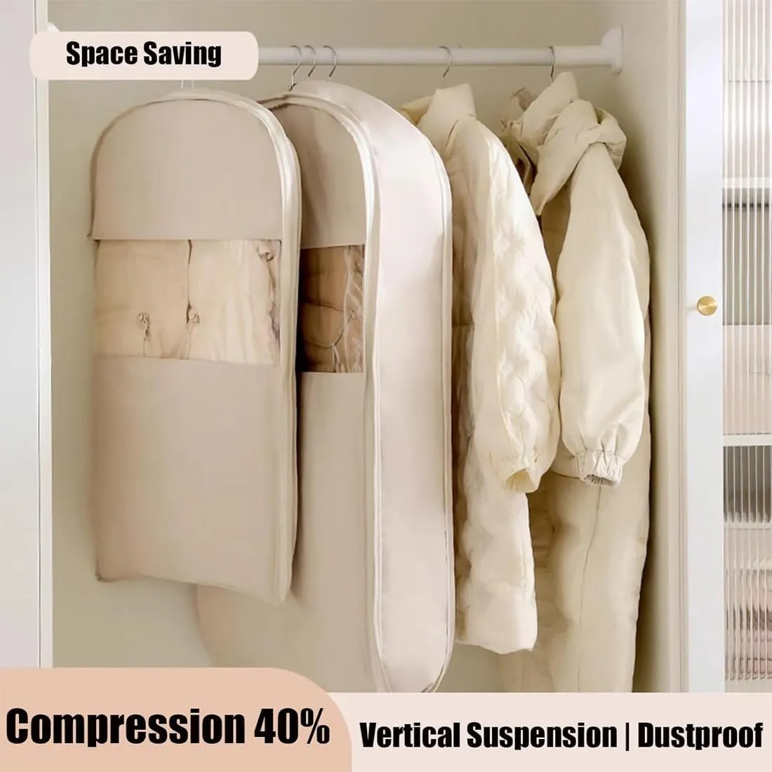 2025 Space Saving Hanging Garment Bag with Self Compression Zipper Closet & Travel Clothes Organizer for Suits, Dresses, Coats  Waterproof, Dustproof, Foldable (Pink, M(35.43 * 22.83 * 5.91in))
