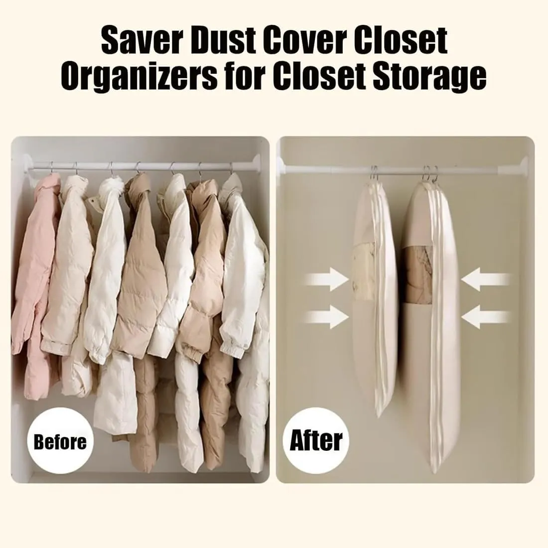 2025 Space Saving Hanging Garment Bag with Self Compression Zipper Closet & Travel Clothes Organizer for Suits, Dresses, Coats  Waterproof, Dustproof, Foldable (Pink, M(35.43 * 22.83 * 5.91in))