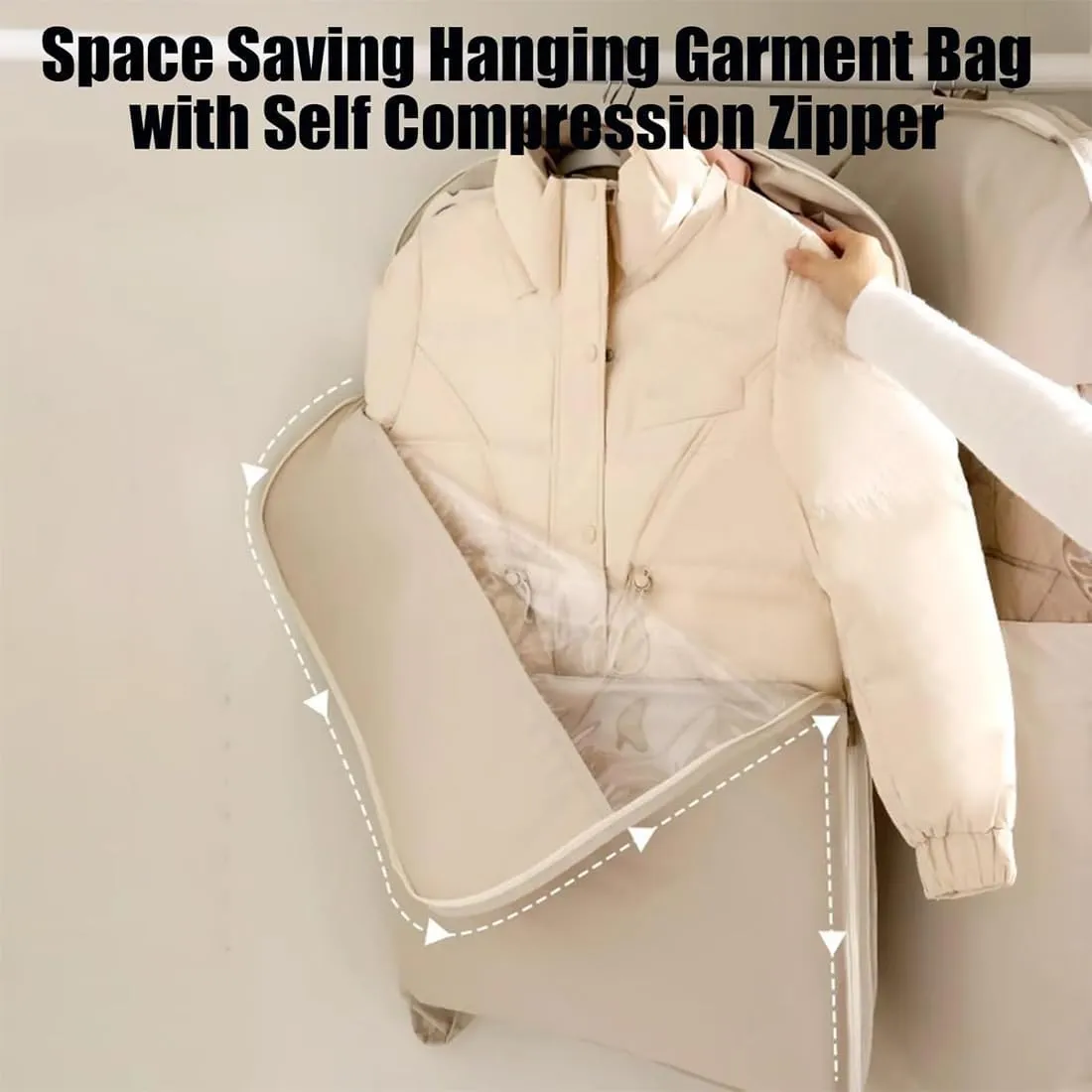 2025 Space Saving Hanging Garment Bag with Self Compression Zipper Closet & Travel Clothes Organizer for Suits, Dresses, Coats  Waterproof, Dustproof, Foldable (Pink, M(35.43 * 22.83 * 5.91in))