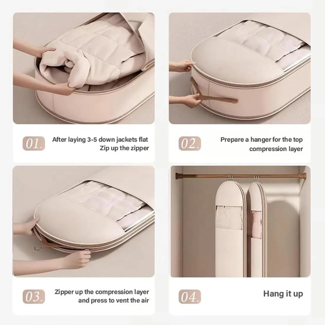 2025 Space Saving Hanging Garment Bag with Self Compression Zipper Closet & Travel Clothes Organizer for Suits, Dresses, Coats  Waterproof, Dustproof, Foldable (Pink, M(35.43 * 22.83 * 5.91in))