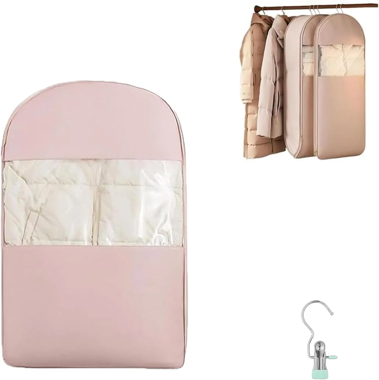 2025 Space Saving Hanging Garment Bag with Self Compression Zipper Closet & Travel Clothes Organizer for Suits, Dresses, Coats  Waterproof, Dustproof, Foldable (Pink, M(35.43 * 22.83 * 5.91in))