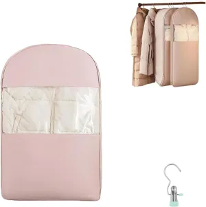 2025 Space Saving Hanging Garment Bag with Self Compression Zipper Closet & Travel Clothes Organizer for Suits, Dresses, Coats  Waterproof, Dustproof, Foldable (Pink, M(35.43 * 22.83 * 5.91in))