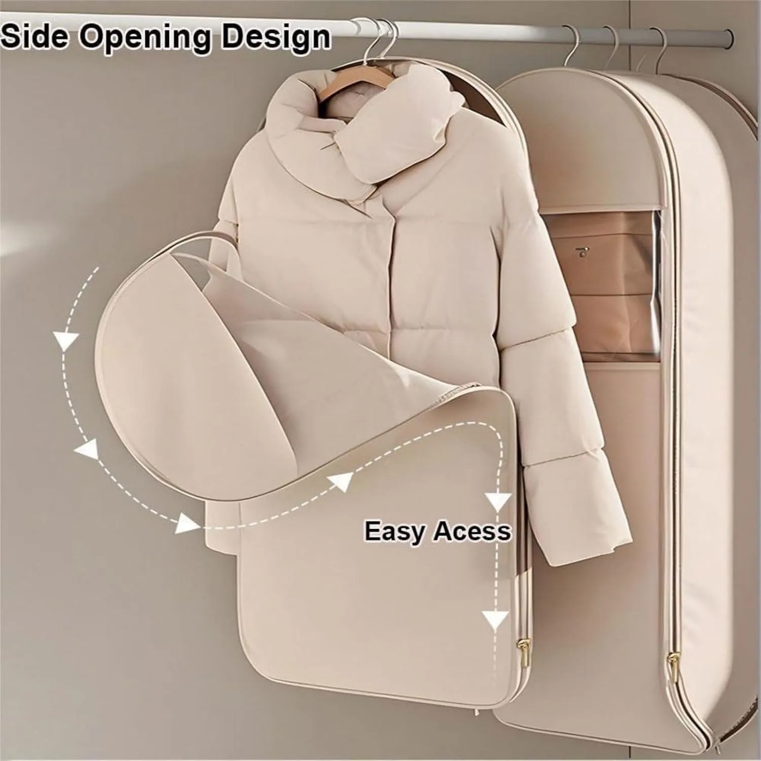2PCS Tapinterior Hanging Garment Bag, 2025 Space Saving Hanging Garment Bag with Self Compression Zipper, New Space Saving Hanging Protector, Space Saver Closet Organizers (Pink, Small)