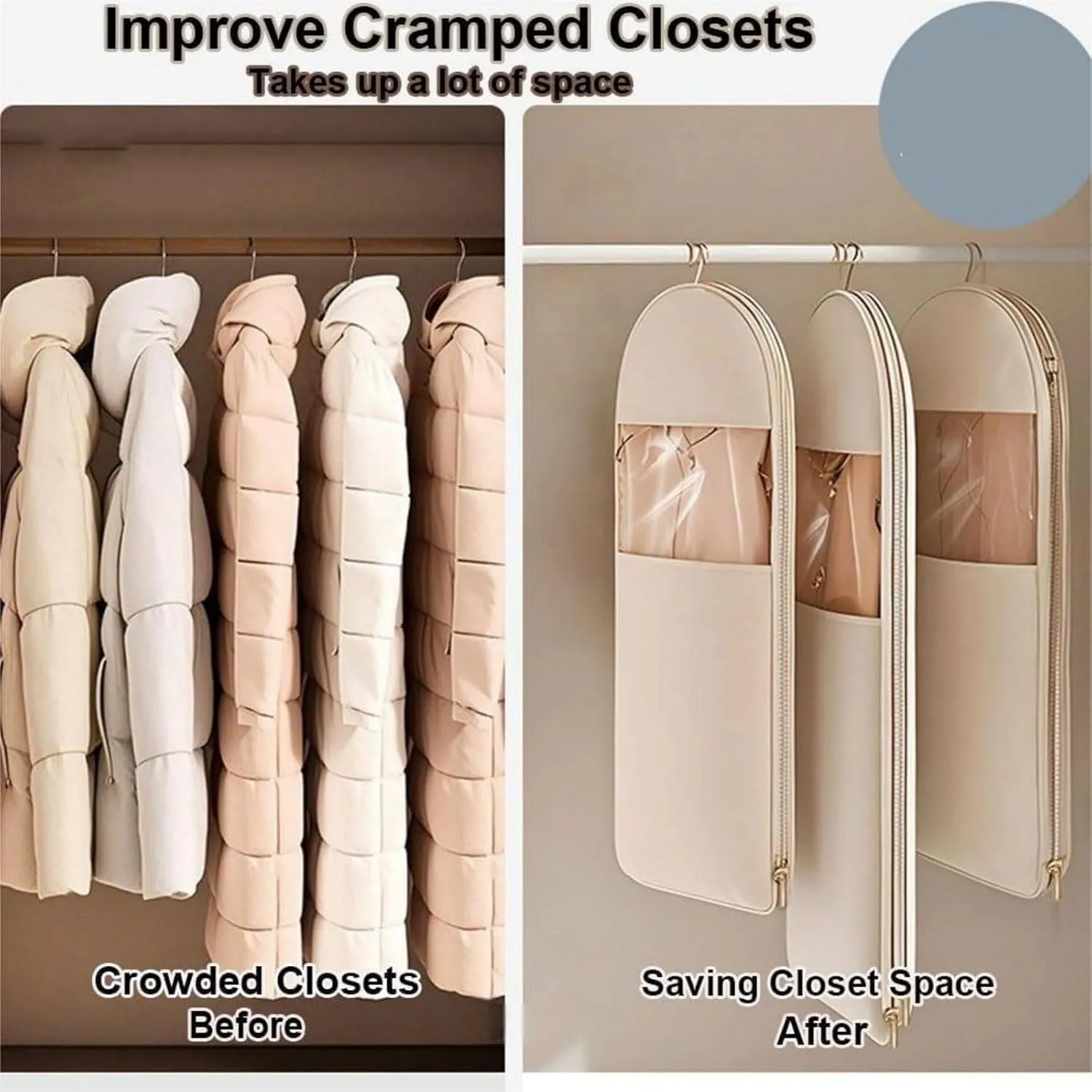 2PCS Tapinterior Hanging Garment Bag, 2025 Space Saving Hanging Garment Bag with Self Compression Zipper, New Space Saving Hanging Protector, Space Saver Closet Organizers (Pink, Small)