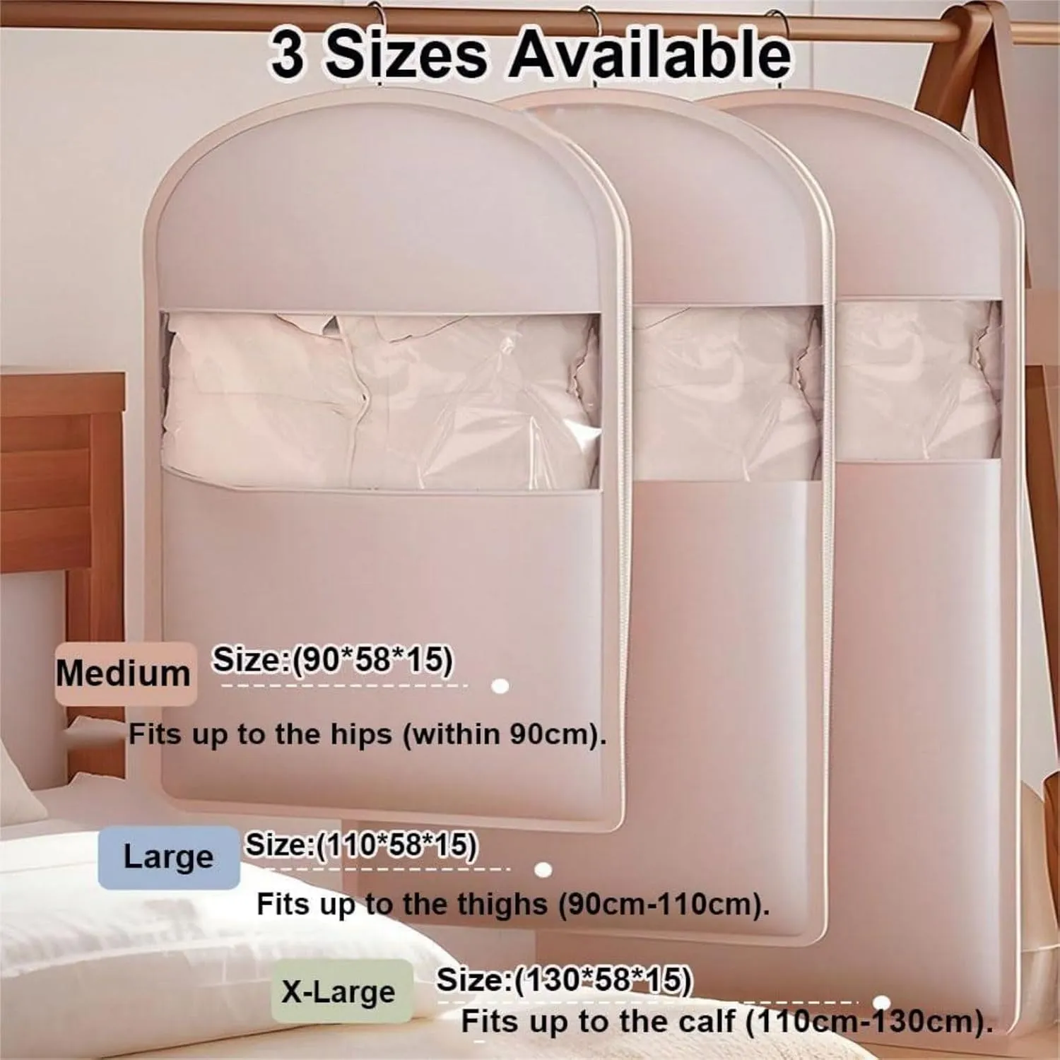 2PCS Tapinterior Hanging Garment Bag, 2025 Space Saving Hanging Garment Bag with Self Compression Zipper, New Space Saving Hanging Protector, Space Saver Closet Organizers (Pink, Small)