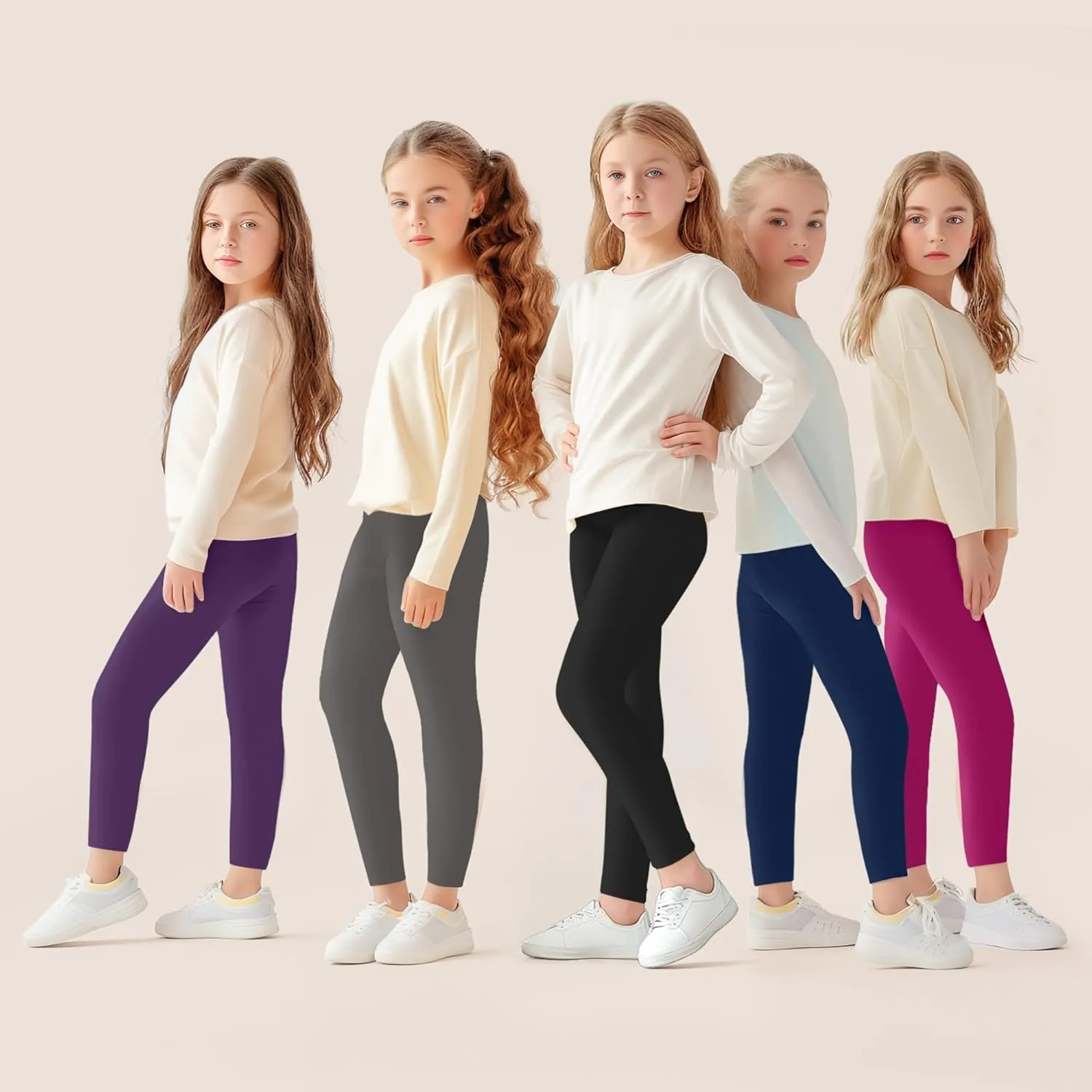 5 Pack Leggings for Girls Pants: Ankle Length Girl Leggings Stretchy Tights Pants for Girls in Size 4-12 Years