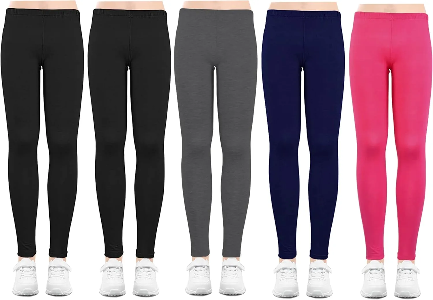 5 Pack Leggings for Girls Pants: Ankle Length Girl Leggings Stretchy Tights Pants for Girls in Size 4-12 Years