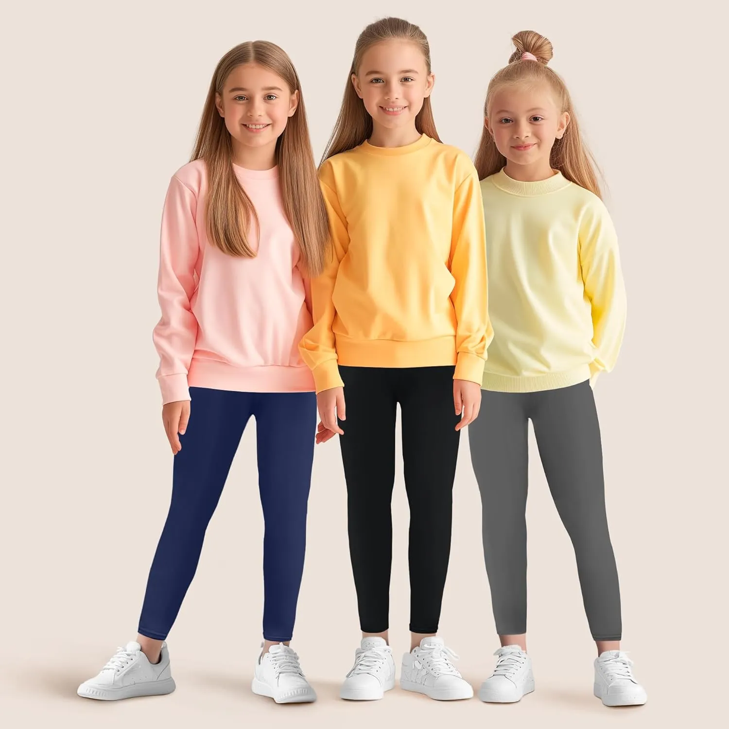 5 Pack Leggings for Girls Pants: Ankle Length Girl Leggings Stretchy Tights Pants for Girls in Size 4-12 Years