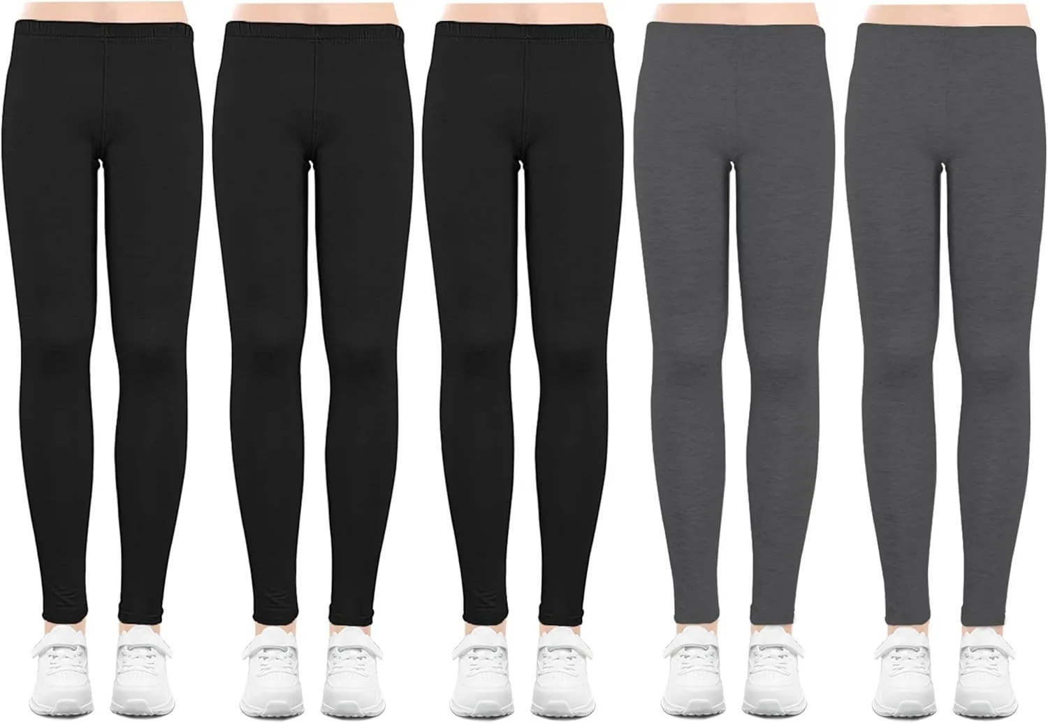 5 Pack Leggings for Girls Pants: Ankle Length Girl Leggings Stretchy Tights Pants for Girls in Size 4-12 Years