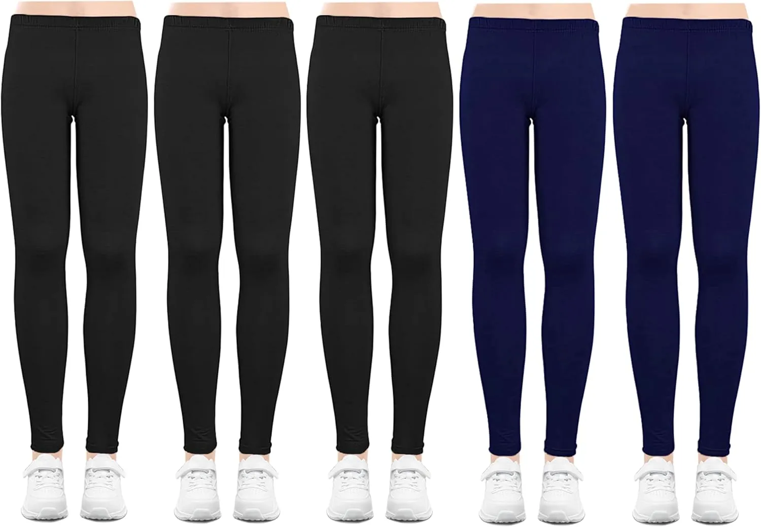 5 Pack Leggings for Girls Pants: Ankle Length Girl Leggings Stretchy Tights Pants for Girls in Size 4-12 Years