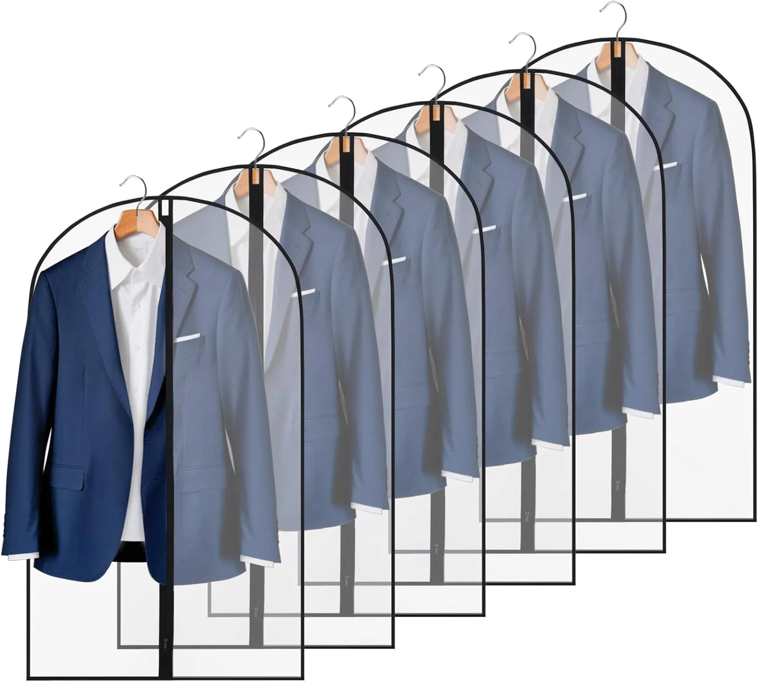 6 Pack 40" Garment Bags, Clear Suit Bag for Hanging Clothes, Plastic Garment Bags for Closet Storage and Travel, Clothes, Suit, Storage, Coat, Dress. (24'' x 40'')