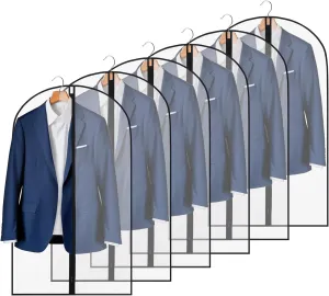6 Pack 40" Garment Bags, Clear Suit Bag for Hanging Clothes, Plastic Garment Bags for Closet Storage and Travel, Clothes, Suit, Storage, Coat, Dress. (24'' x 40'')