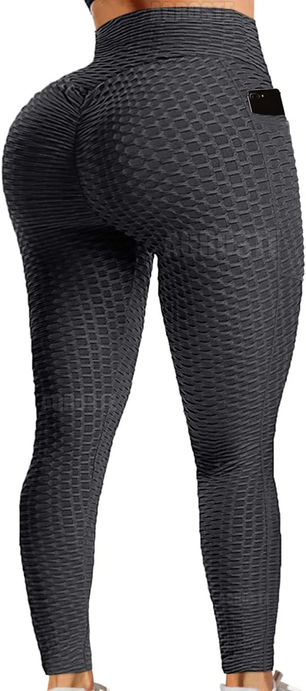 A AGROSTE Women's High Waist Yoga Pants Tummy Control Workout Ruched Butt Lifting Stretchy Leggings Textured Booty Tights