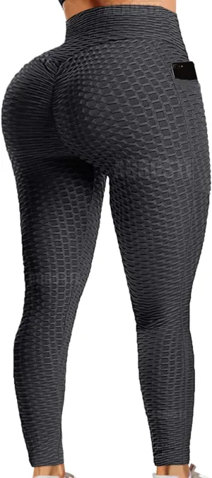A AGROSTE Women's High Waist Yoga Pants Tummy Control Workout Ruched Butt Lifting Stretchy Leggings Textured Booty Tights