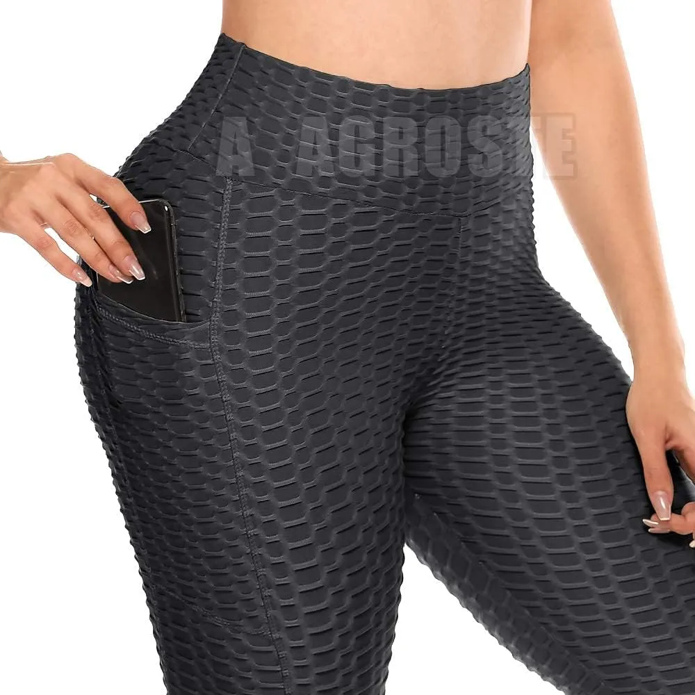 A AGROSTE Women's High Waist Yoga Pants Tummy Control Workout Ruched Butt Lifting Stretchy Leggings Textured Booty Tights