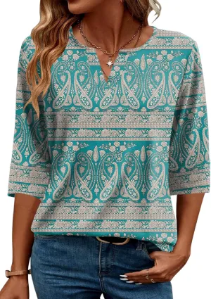 AKEWEI Women's V Neck 3/4 Sleeve T Shirts Summer Top Dressy Casual Basic Tees Shirt Tunic Blouses