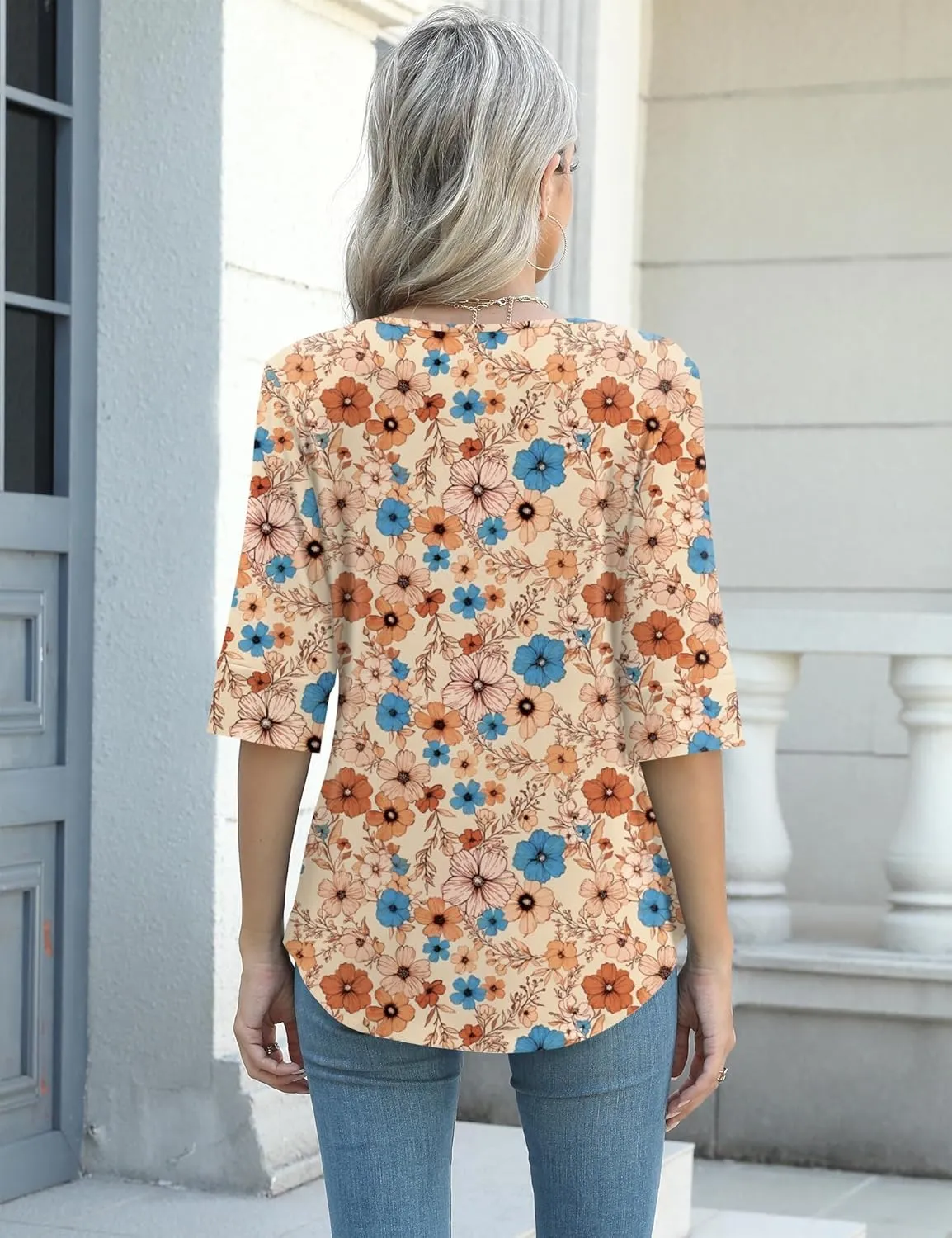 AKEWEI Women's V Neck 3/4 Sleeve T Shirts Summer Top Dressy Casual Basic Tees Shirt Tunic Blouses