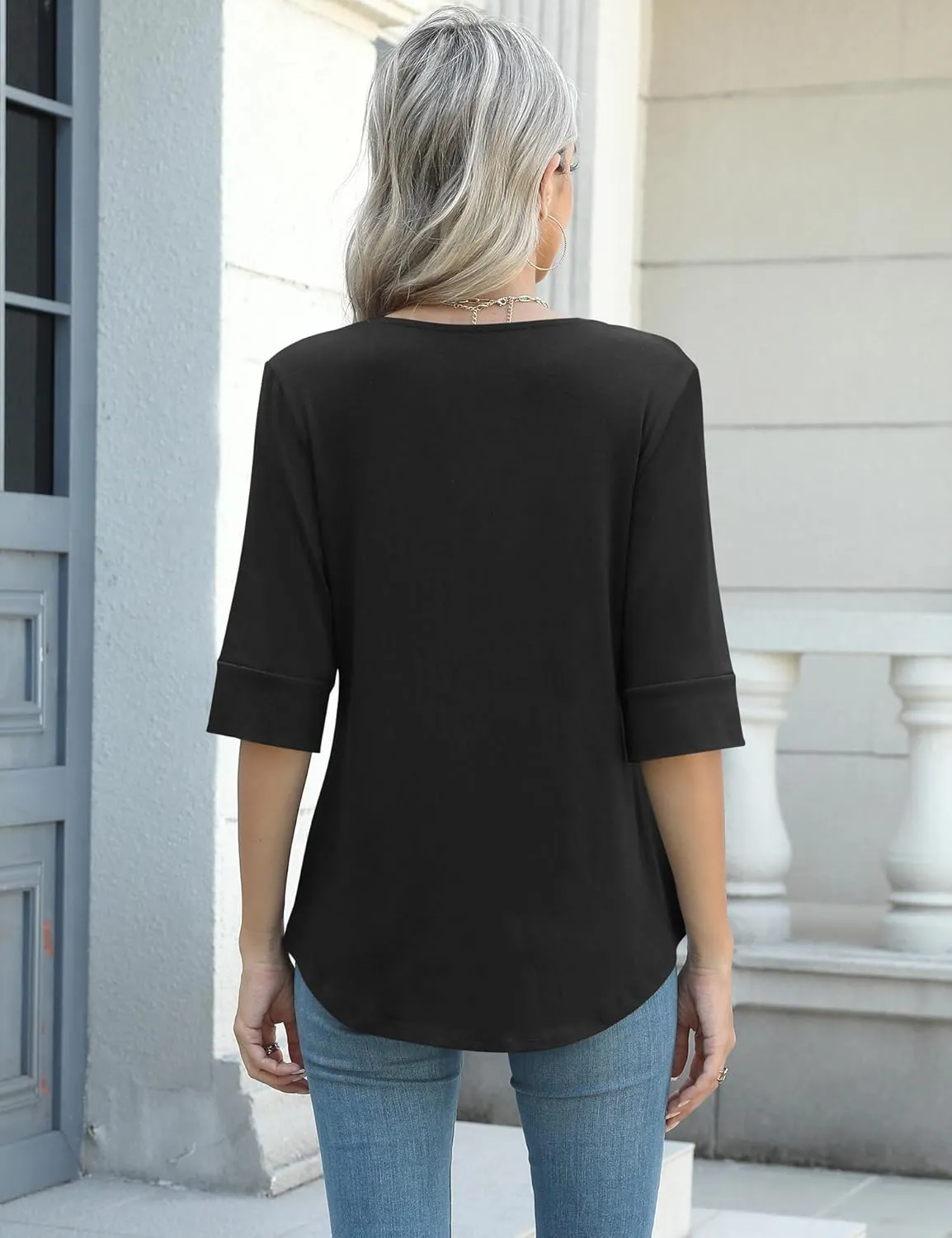 AKEWEI Women's V Neck 3/4 Sleeve T Shirts Summer Top Dressy Casual Basic Tees Shirt Tunic Blouses