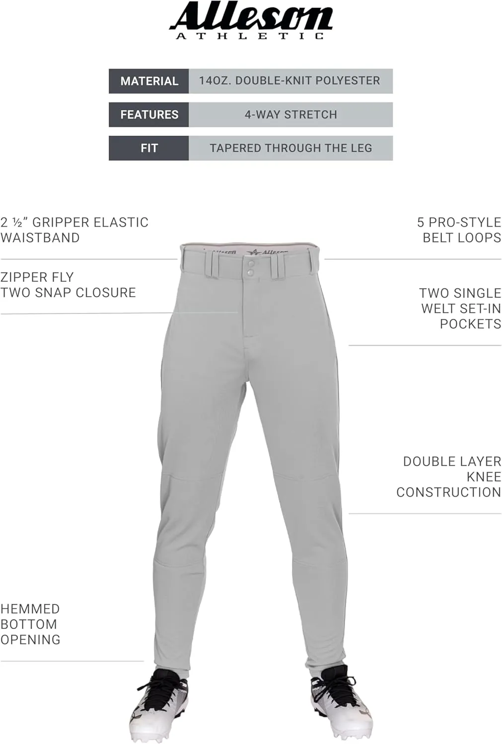 Alleson Athletic Boys' Crush Tapered Baseball Pant  Durable, Flexible Fabric, Moisture-Wicking, and Stylish Fit