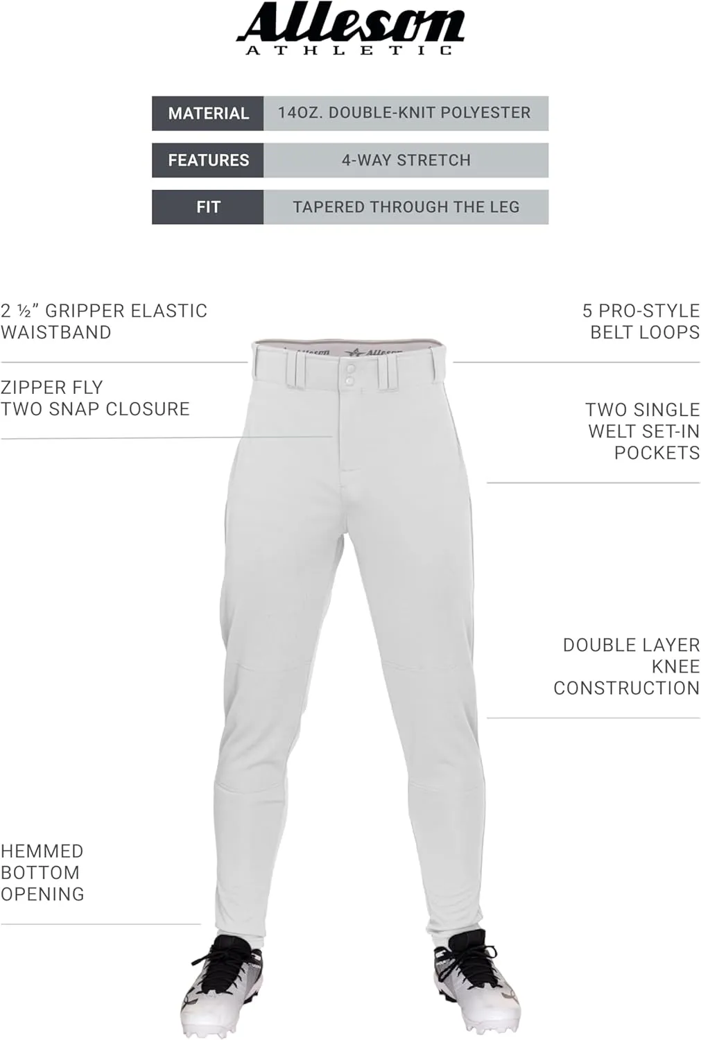 Alleson Athletic Boys' Crush Tapered Baseball Pant  Durable, Flexible Fabric, Moisture-Wicking, and Stylish Fit