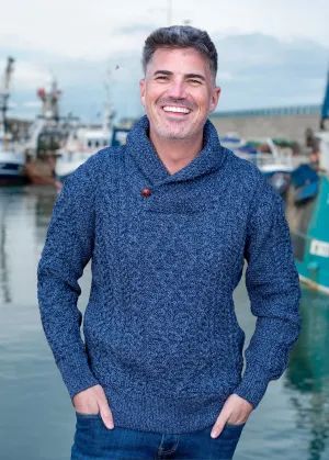 Aran Shawl Neck Sweater | Denim