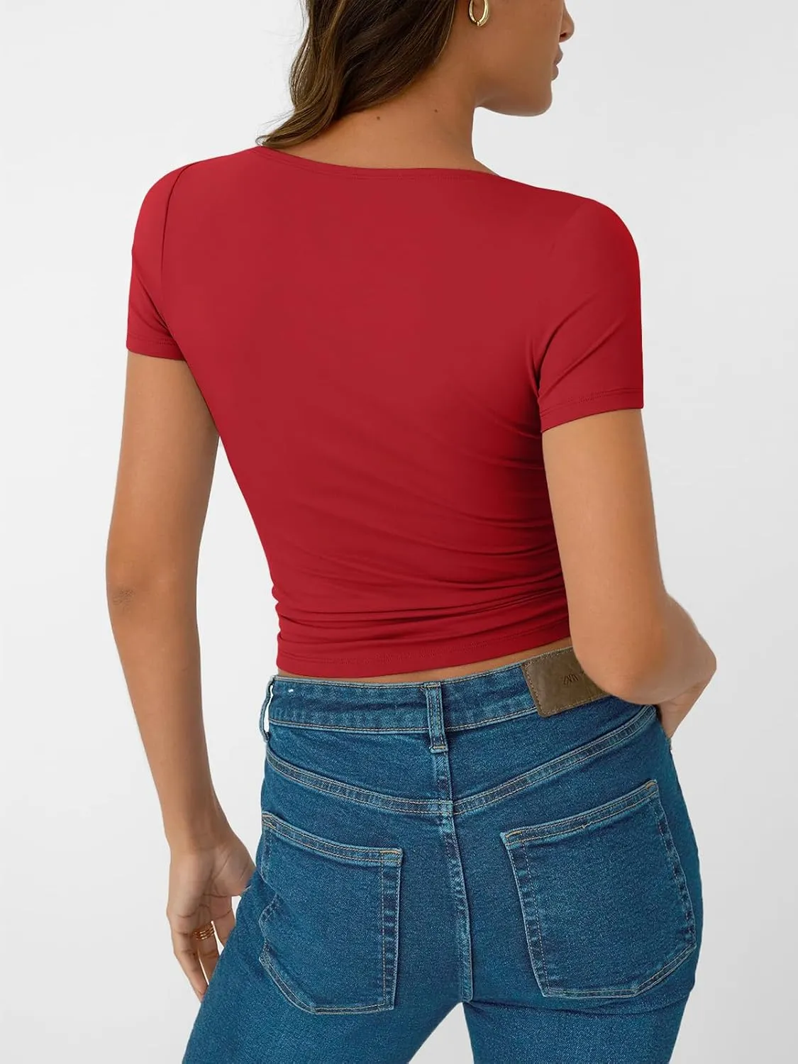 AUTOMET Womens Short Sleeve Boat Neck T-Shirts Going Out Tops Compression Summer Y2k Basic Clothes 2025
