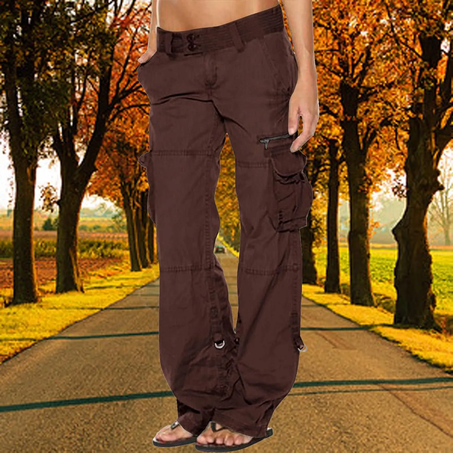 Bengbobar Women Cargo Pants High Rise Military Tactical Pants Women Baggy Pants Straight Wide Leg Trousers with Pockets