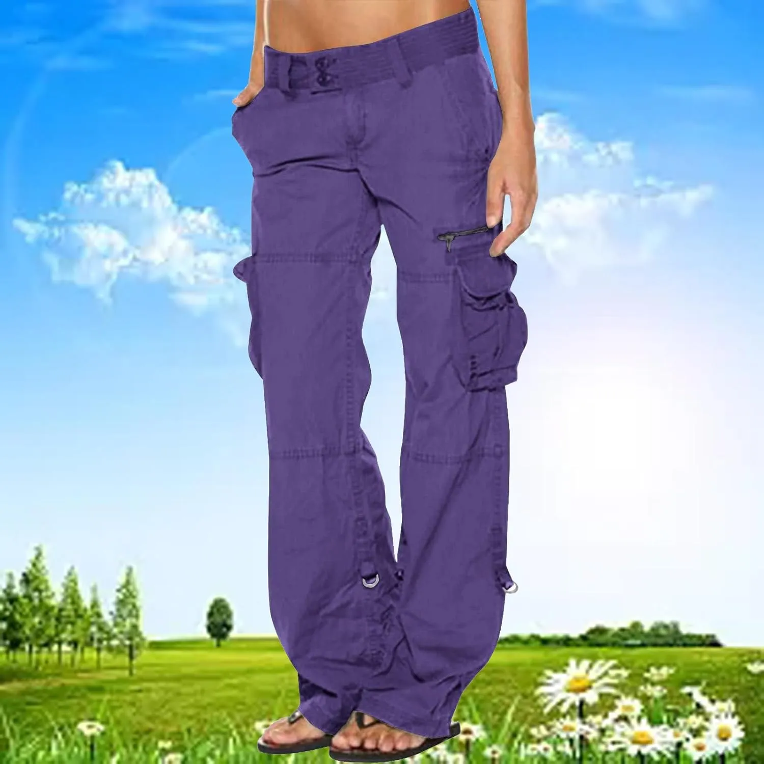 Bengbobar Women Cargo Pants High Rise Military Tactical Pants Women Baggy Pants Straight Wide Leg Trousers with Pockets