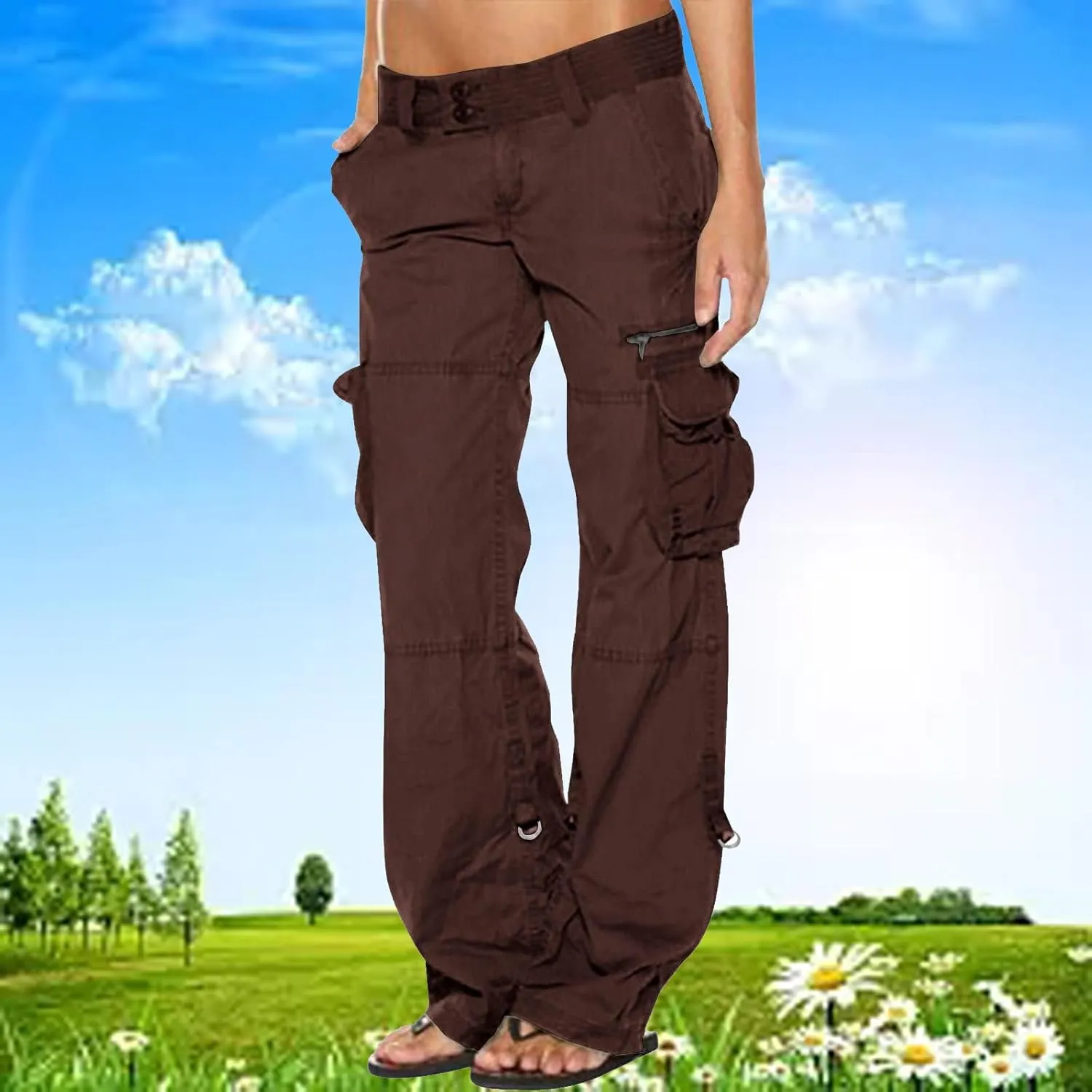 Bengbobar Women Cargo Pants High Rise Military Tactical Pants Women Baggy Pants Straight Wide Leg Trousers with Pockets