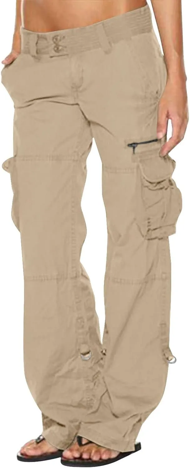 Bengbobar Women Cargo Pants High Rise Military Tactical Pants Women Baggy Pants Straight Wide Leg Trousers with Pockets