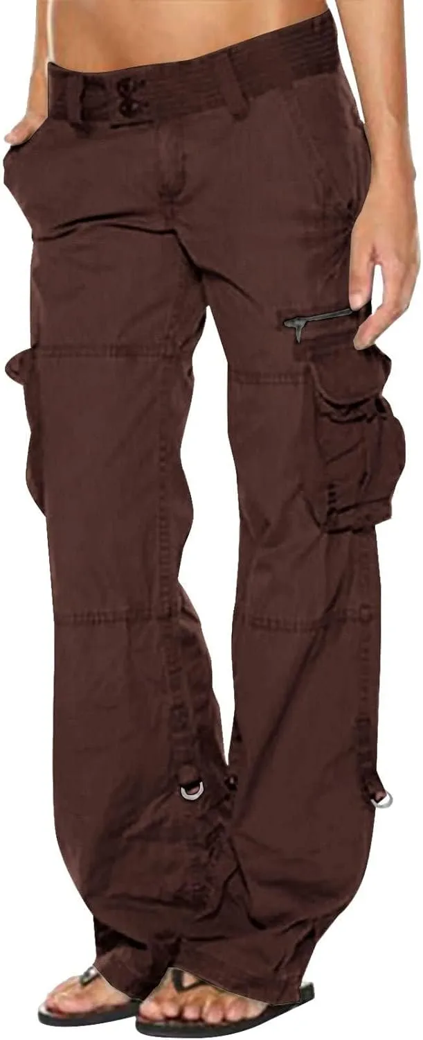 Bengbobar Women Cargo Pants High Rise Military Tactical Pants Women Baggy Pants Straight Wide Leg Trousers with Pockets
