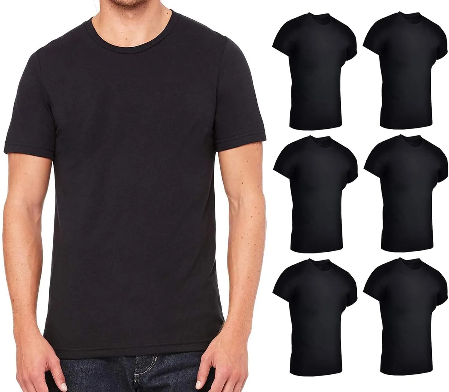 BILLIONHATS 6 Pack Mens Cotton Short Sleeve Lightweight T-Shirts, Bulk Crew Tees for Guys, Black Colors Bulk Pack (3X-Large)