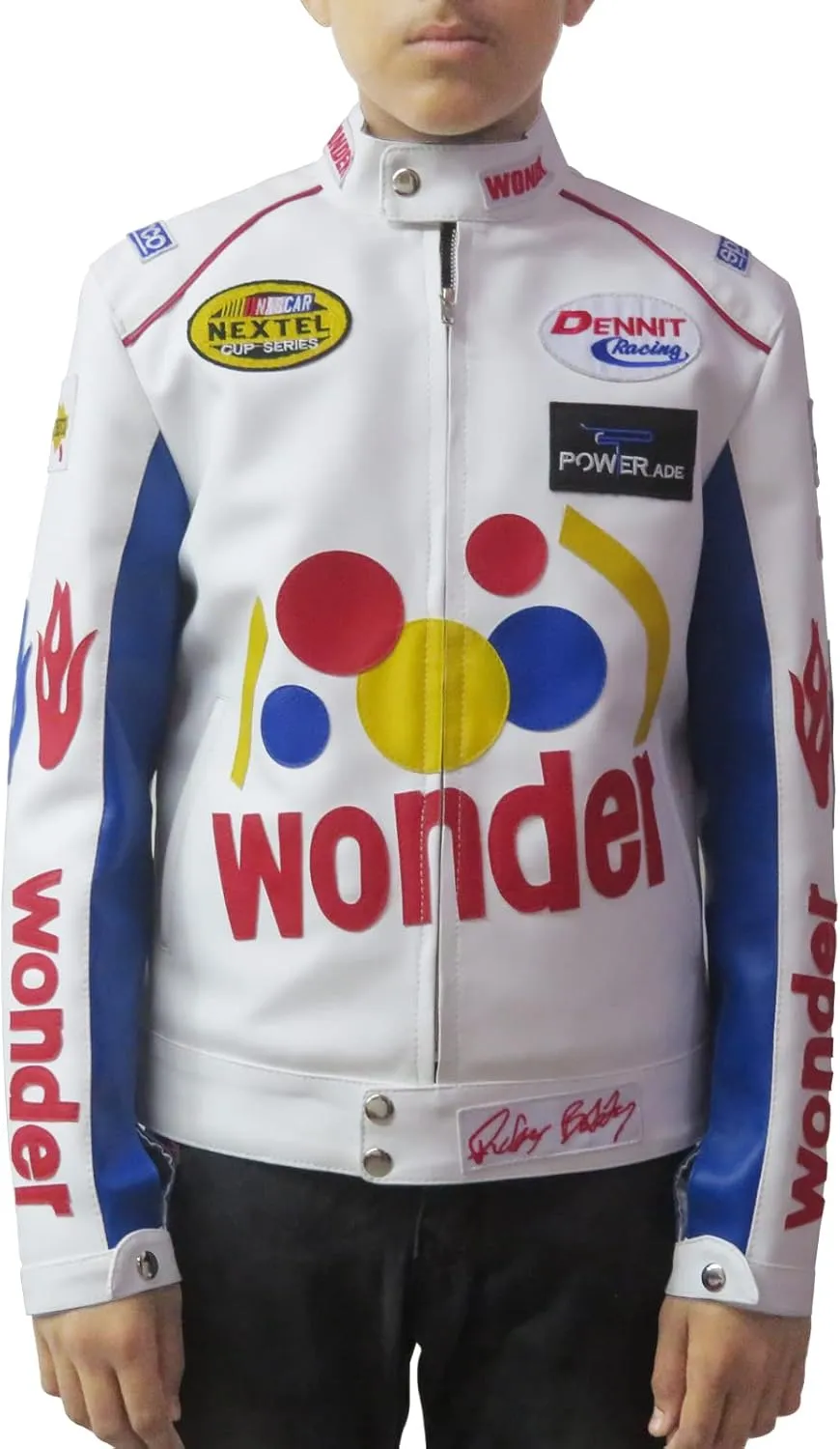 Boys Ricky Bobby Wonder Jacket - Racing Nights The Bread Speed White PU Leather Jacket For Kids