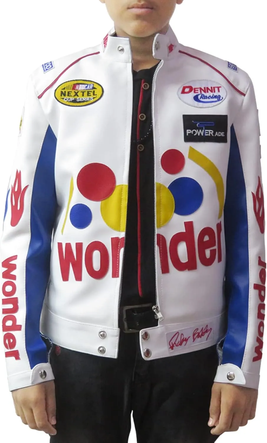 Boys Ricky Bobby Wonder Jacket - Racing Nights The Bread Speed White PU Leather Jacket For Kids