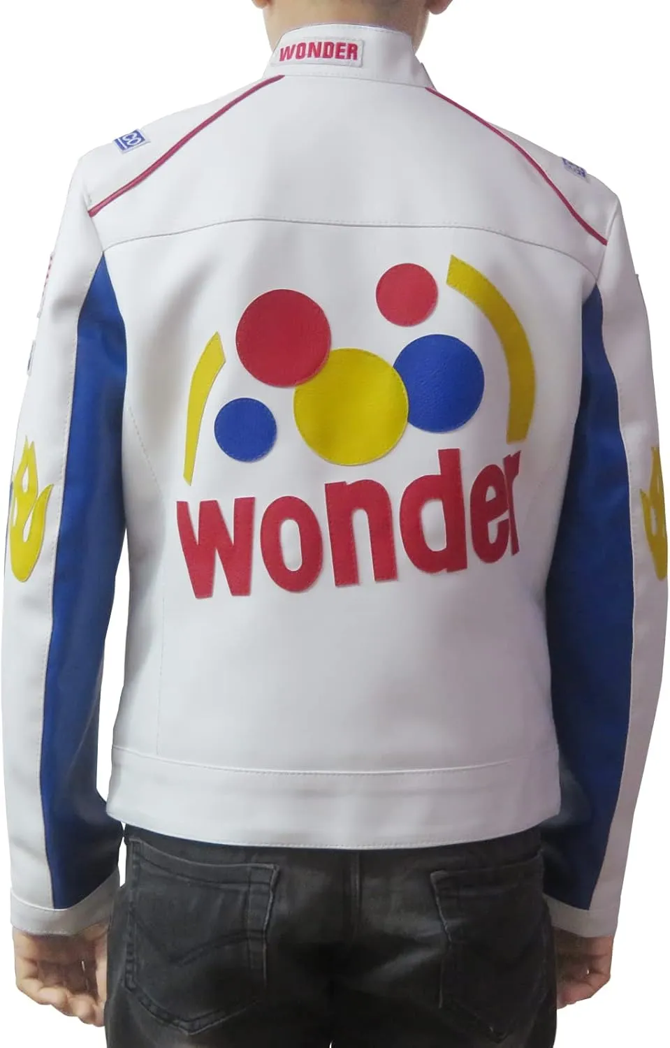 Boys Ricky Bobby Wonder Jacket - Racing Nights The Bread Speed White PU Leather Jacket For Kids