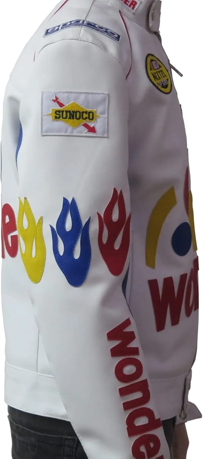 Boys Ricky Bobby Wonder Jacket - Racing Nights The Bread Speed White PU Leather Jacket For Kids