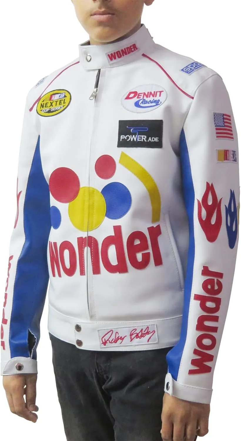 Boys Ricky Bobby Wonder Jacket - Racing Nights The Bread Speed White PU Leather Jacket For Kids