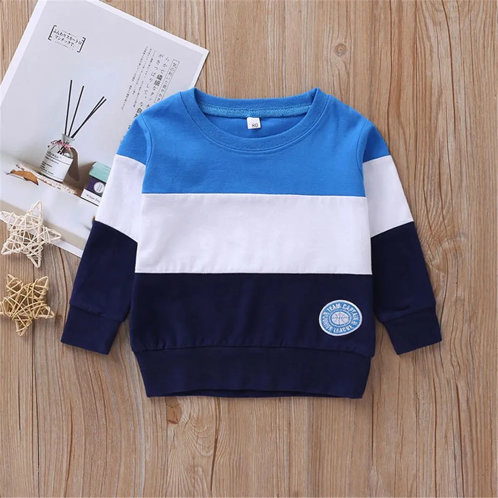 Boys Stripe Color Blocking Casual Tops