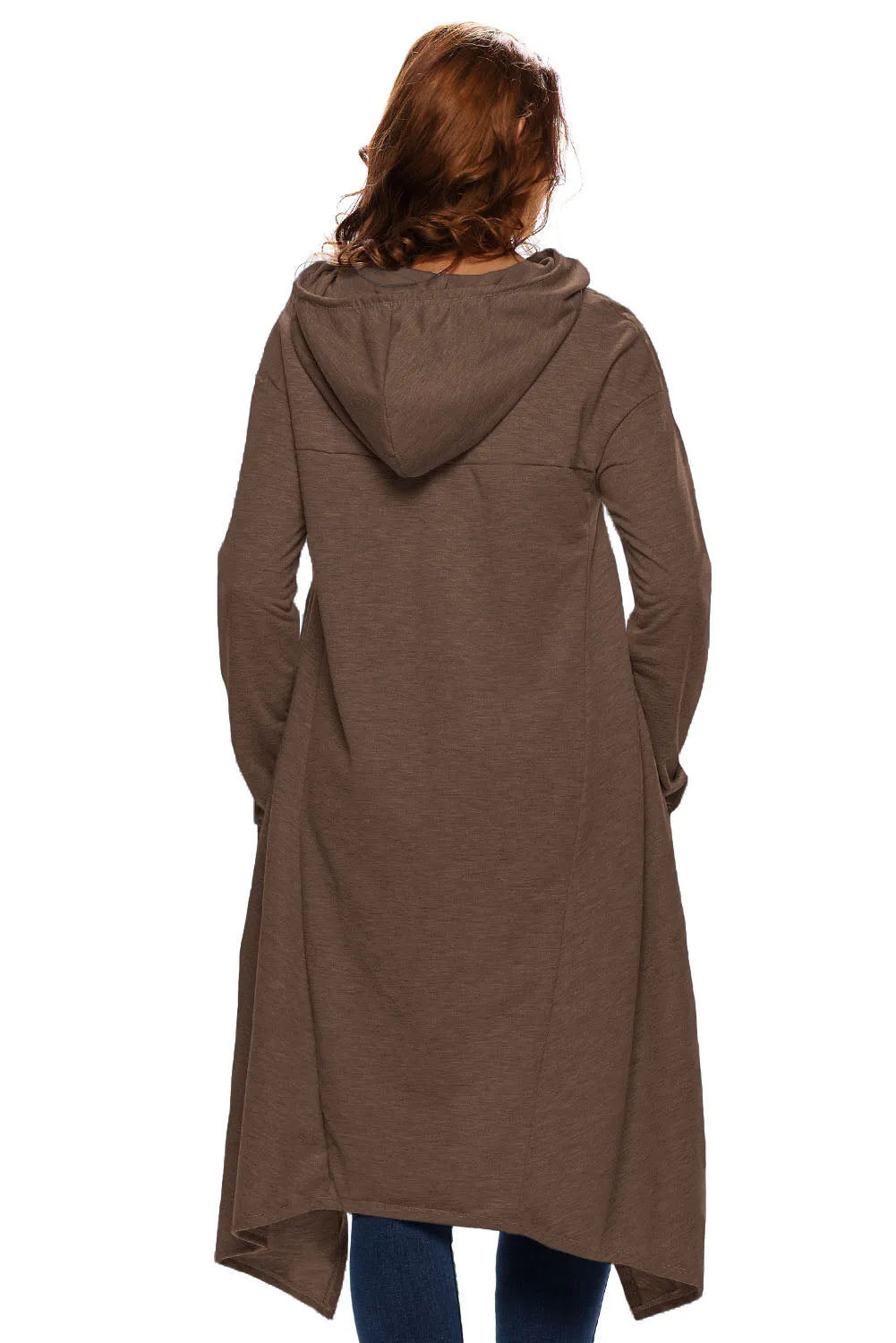 Brown Plain Drawstring Irregular Oversize Hoodie