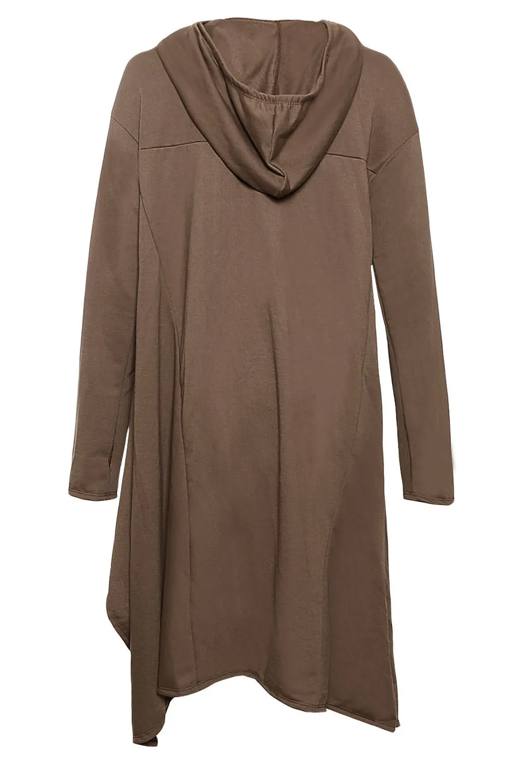 Brown Plain Drawstring Irregular Oversize Hoodie