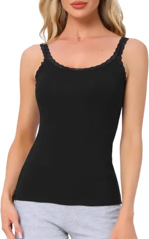 cheibear Womens Lace Camisole Tank Tops Cotton Cami Pajamas Top Soft Comfy Undershirt