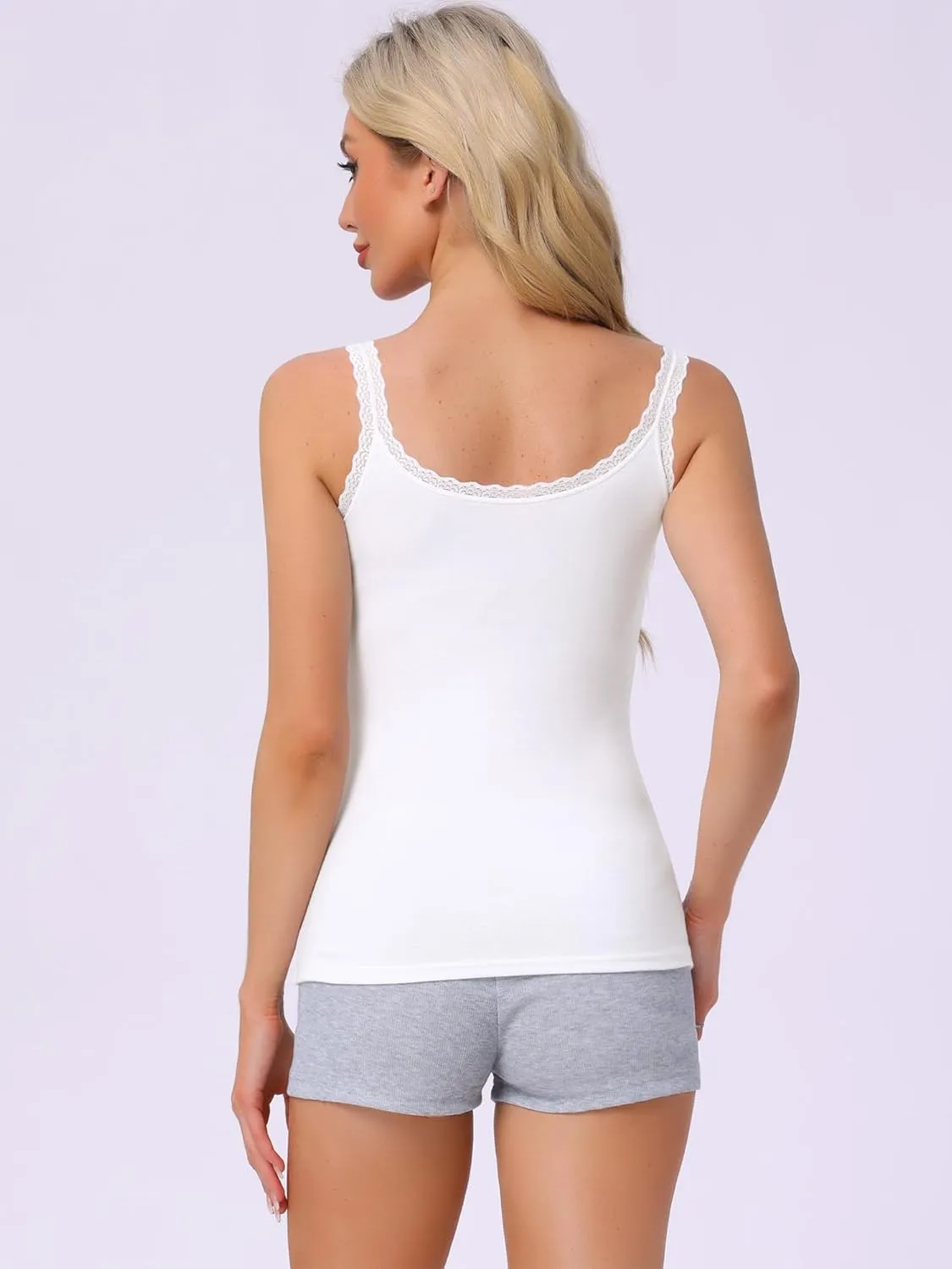 cheibear Womens Lace Camisole Tank Tops Cotton Cami Pajamas Top Soft Comfy Undershirt