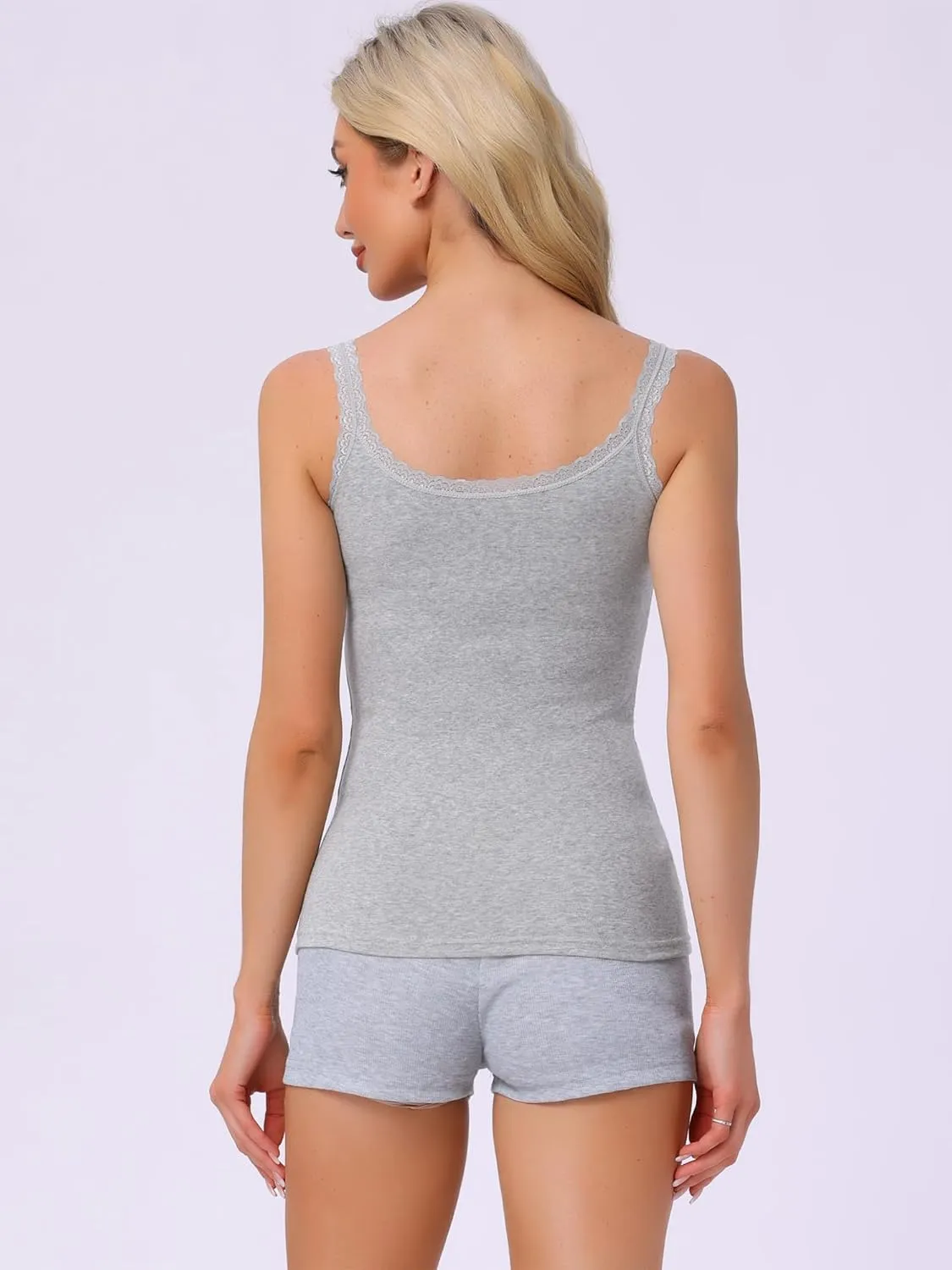 cheibear Womens Lace Camisole Tank Tops Cotton Cami Pajamas Top Soft Comfy Undershirt
