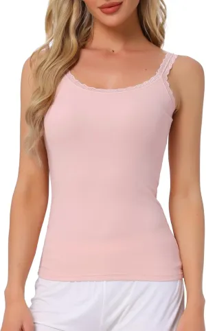 cheibear Womens Lace Camisole Tank Tops Cotton Cami Pajamas Top Soft Comfy Undershirt