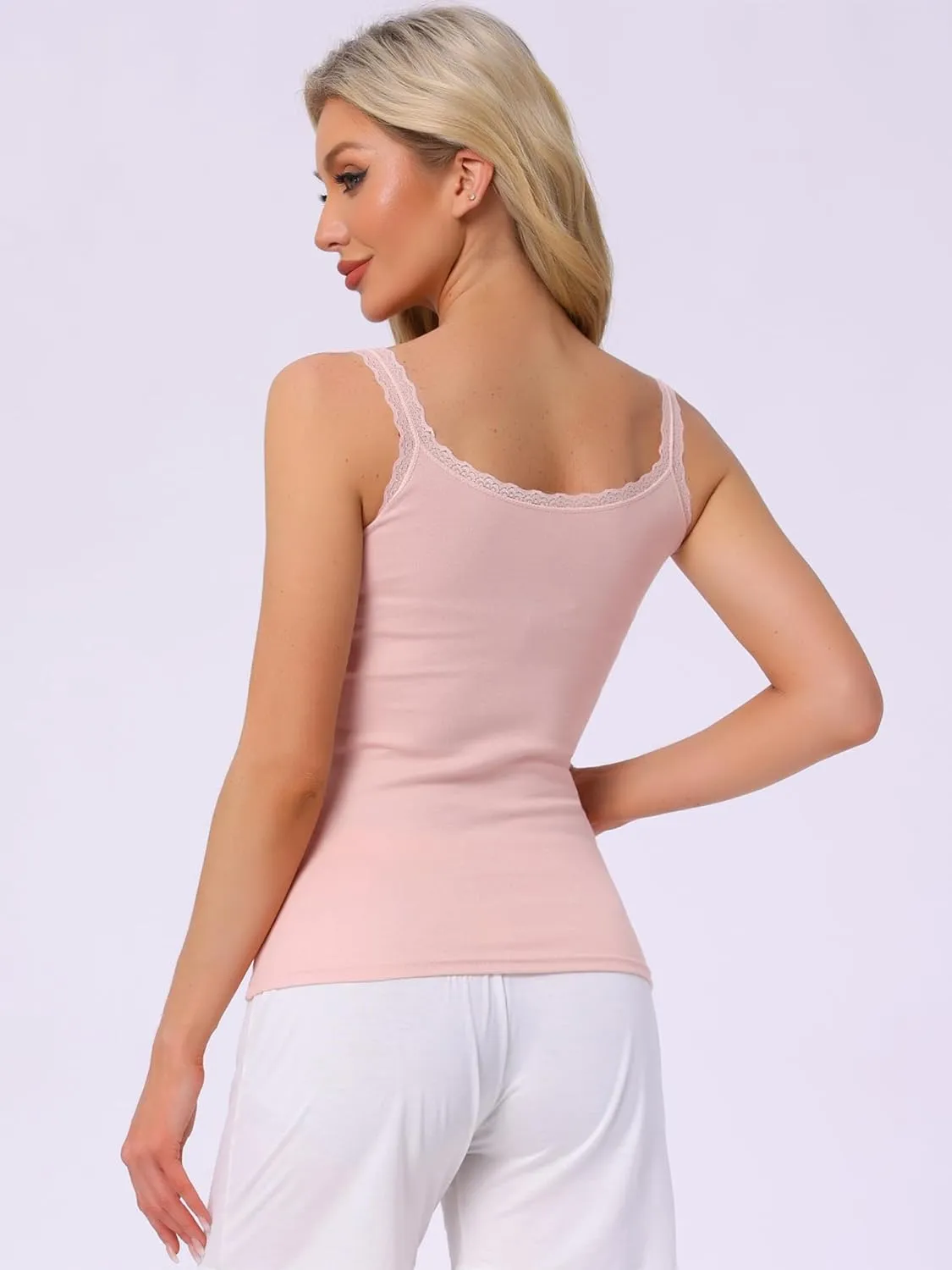 cheibear Womens Lace Camisole Tank Tops Cotton Cami Pajamas Top Soft Comfy Undershirt