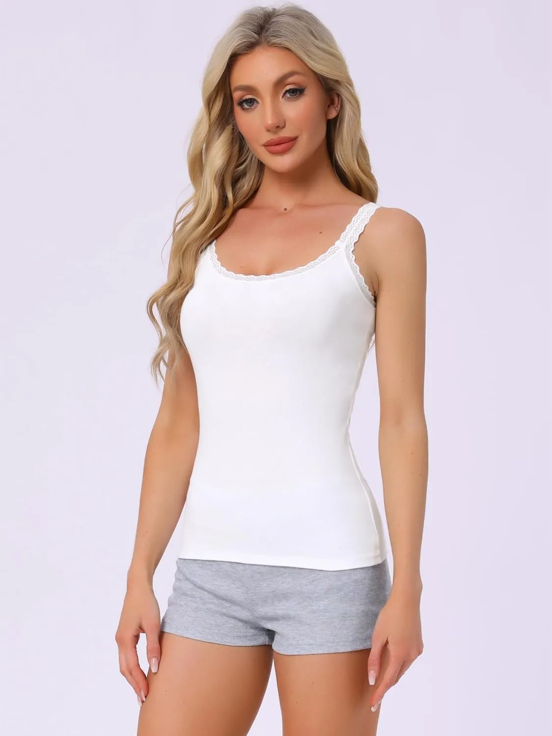 cheibear Womens Lace Camisole Tank Tops Cotton Cami Pajamas Top Soft Comfy Undershirt