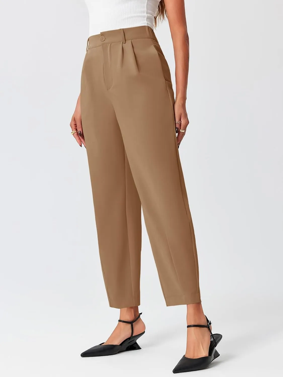 Cicy Bell Womens Work Dress Pants High Waited Pleated Straight Leg Casual Trousers with Pockets