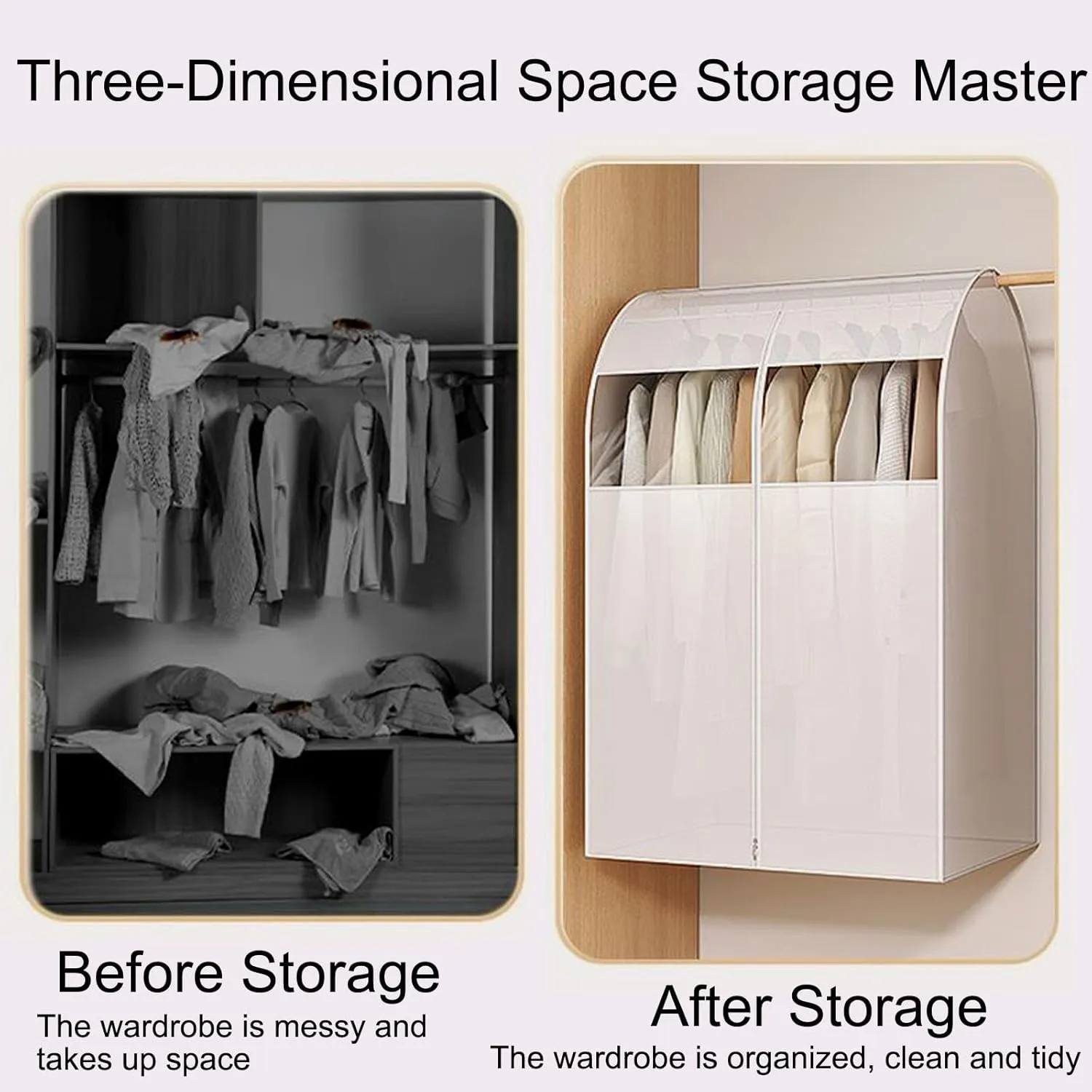 Clothes Rack Cover Translucent Frosted Costume Bag with Zipper Hanging Garment Bag for Hanging Dress, Coat, Shirt, Suit(90x60x60cm/35x24x24in)